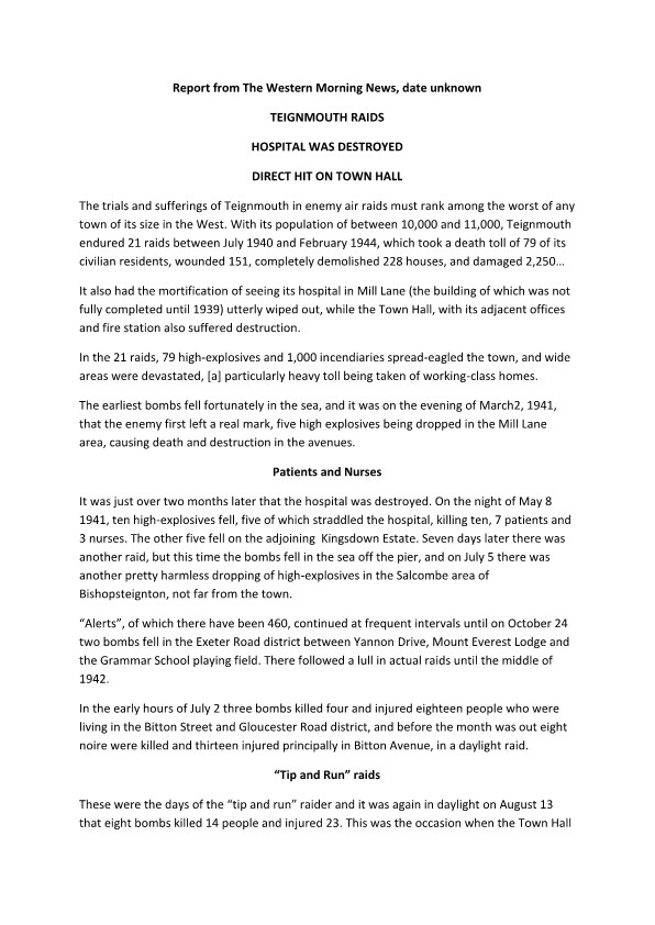 Report from Western Morning News Page 1