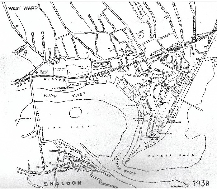 Teignmouth map 1938 showing the narrow streets that were bombed