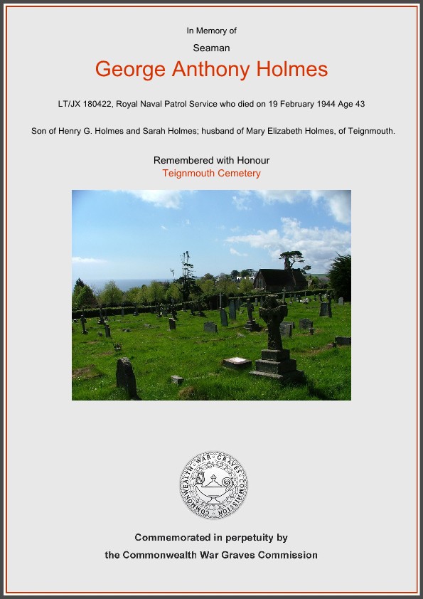 Seaman George Anthony Holmes Commemorative Certificate