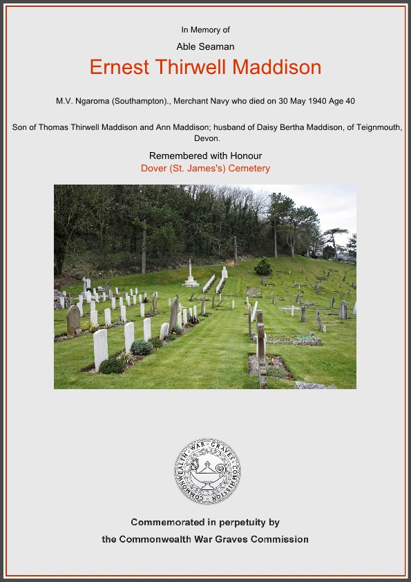 Ernest Thirwell Maddison commemorative certificate