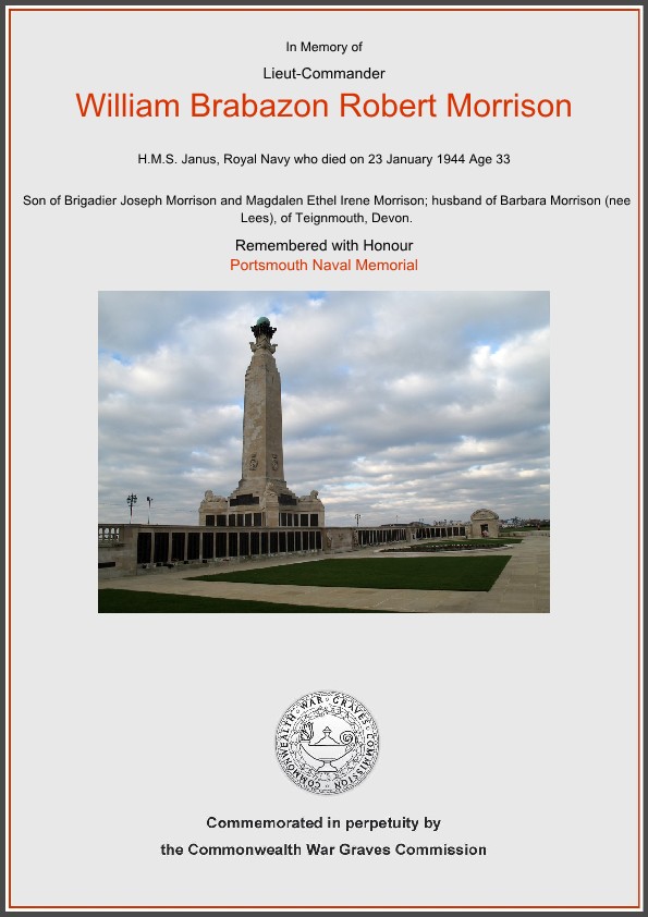 Lieutenant Commander William Brabazon Robert Morrison, Royal Navy, HMS Janus