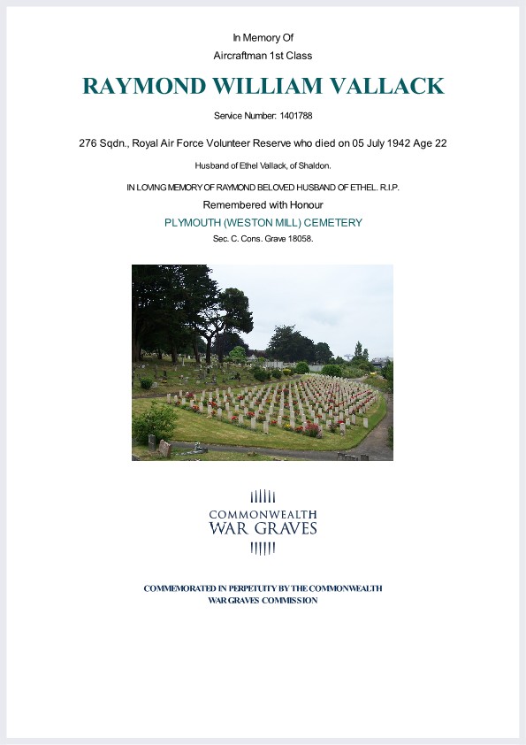 vallack rw aircraftman 1st class cwgc cert 1